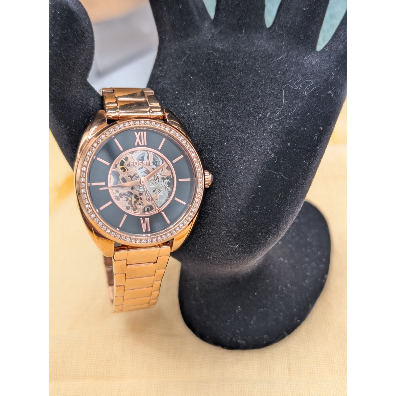 Fossil Vale Women's Automatic Rose Gold Skeleton Dial Watch 35mm Bq3728